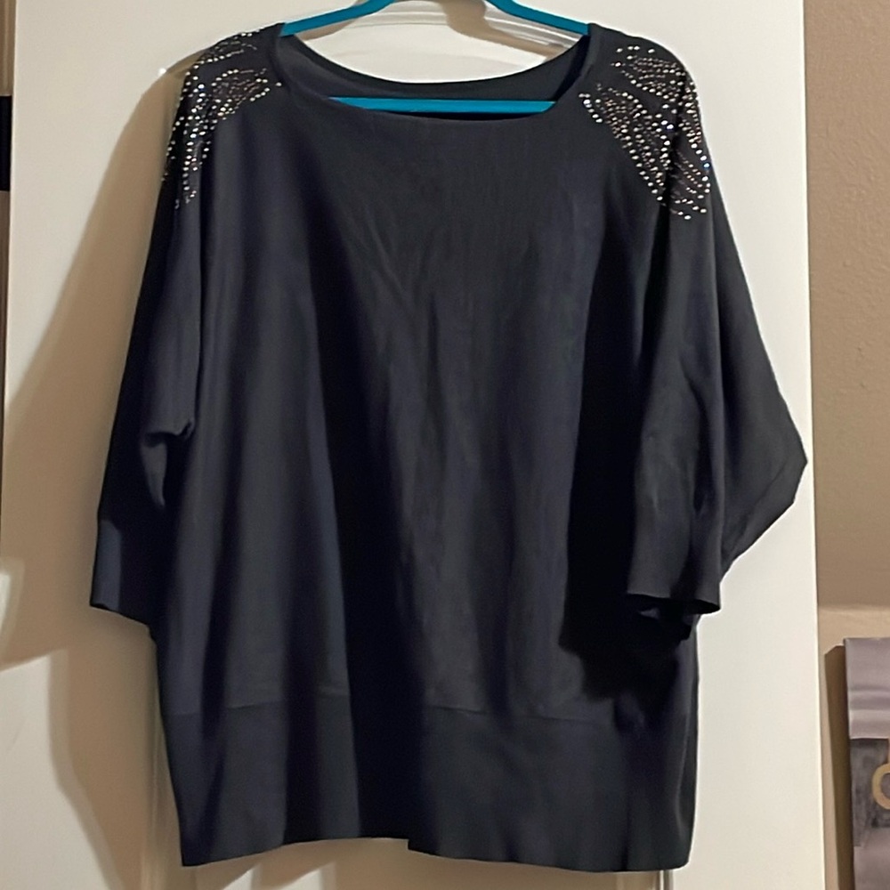 ❤️ CABLE & GAUGE WOMAN PLUS SIZE 3X EMBELLISHED SHOULDER /3/4 SLEEVE SWEATER EUC